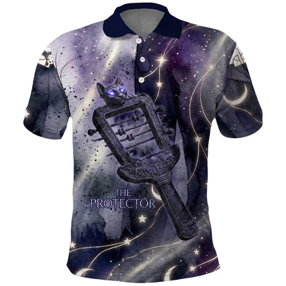 Bastet Egyptian Polo Shirt Cat Goddess Cosmic Protector Moon Magic Night Sky