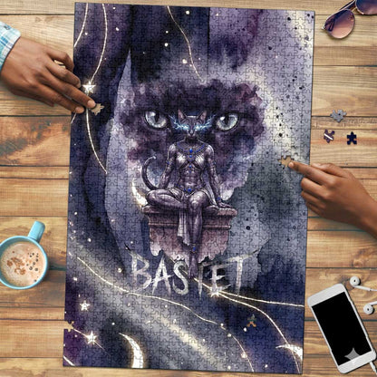 Bastet Egyptian Puzzle Cat Goddess Cosmic Protector Moon Magic Night Sky