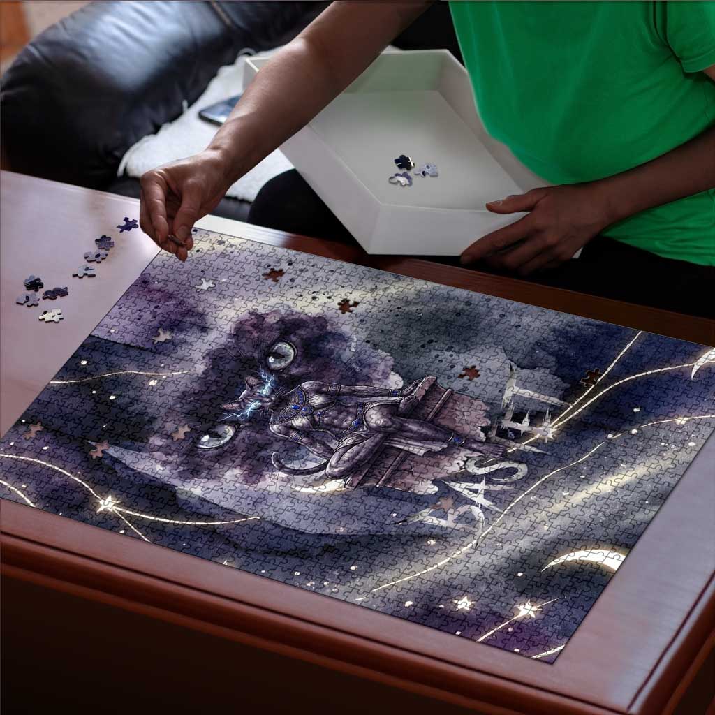Bastet Egyptian Puzzle Cat Goddess Cosmic Protector Moon Magic Night Sky