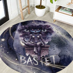 Bastet Egyptian Round Carpet Cat Goddess Cosmic Protector Moon Magic Night Sky