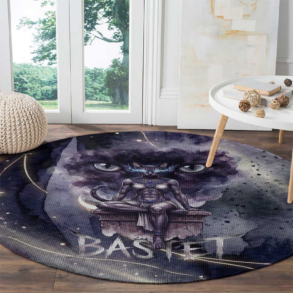 Bastet Egyptian Round Carpet Cat Goddess Cosmic Protector Moon Magic Night Sky
