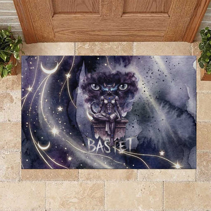 Bastet Egyptian Rubber Doormat Cat Goddess Cosmic Protector Moon Magic Night Sky