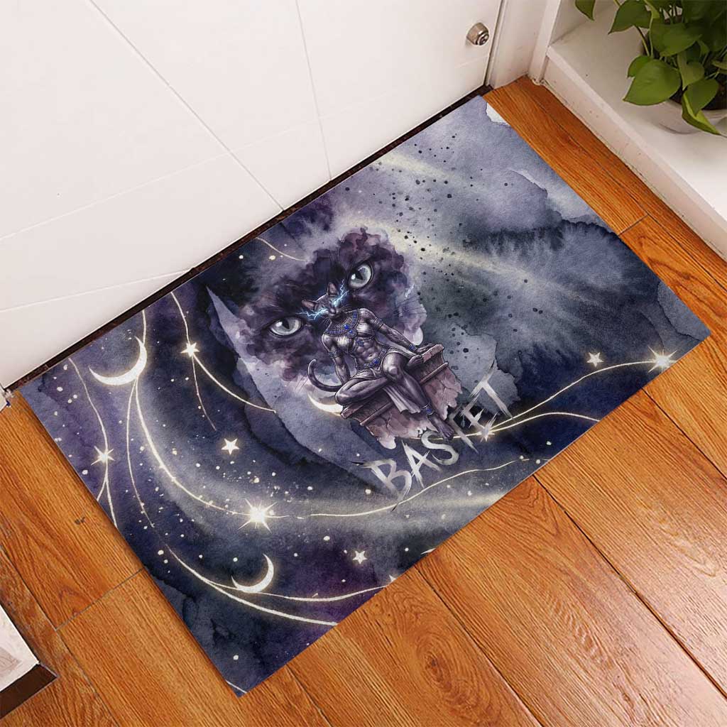 Bastet Egyptian Rubber Doormat Cat Goddess Cosmic Protector Moon Magic Night Sky