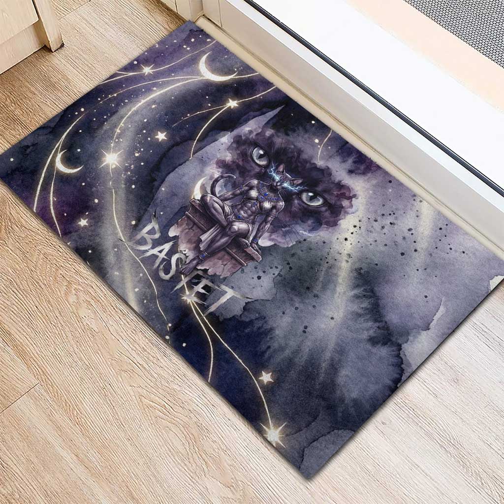 Bastet Egyptian Rubber Doormat Cat Goddess Cosmic Protector Moon Magic Night Sky
