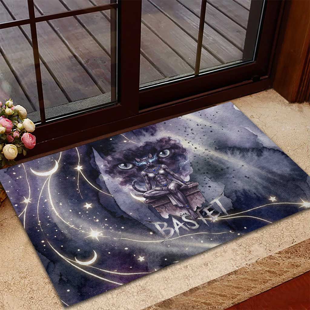 Bastet Egyptian Rubber Doormat Cat Goddess Cosmic Protector Moon Magic Night Sky