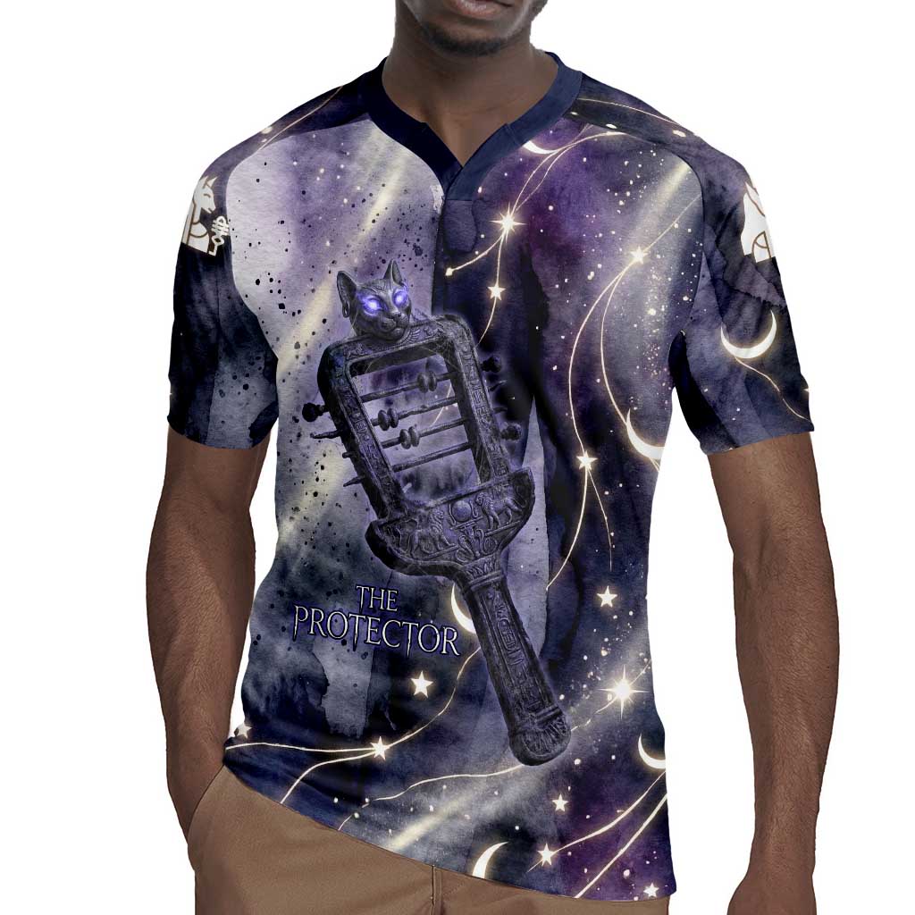 Bastet Egyptian Rugby Jersey Cat Goddess Cosmic Protector Moon Magic Night Sky