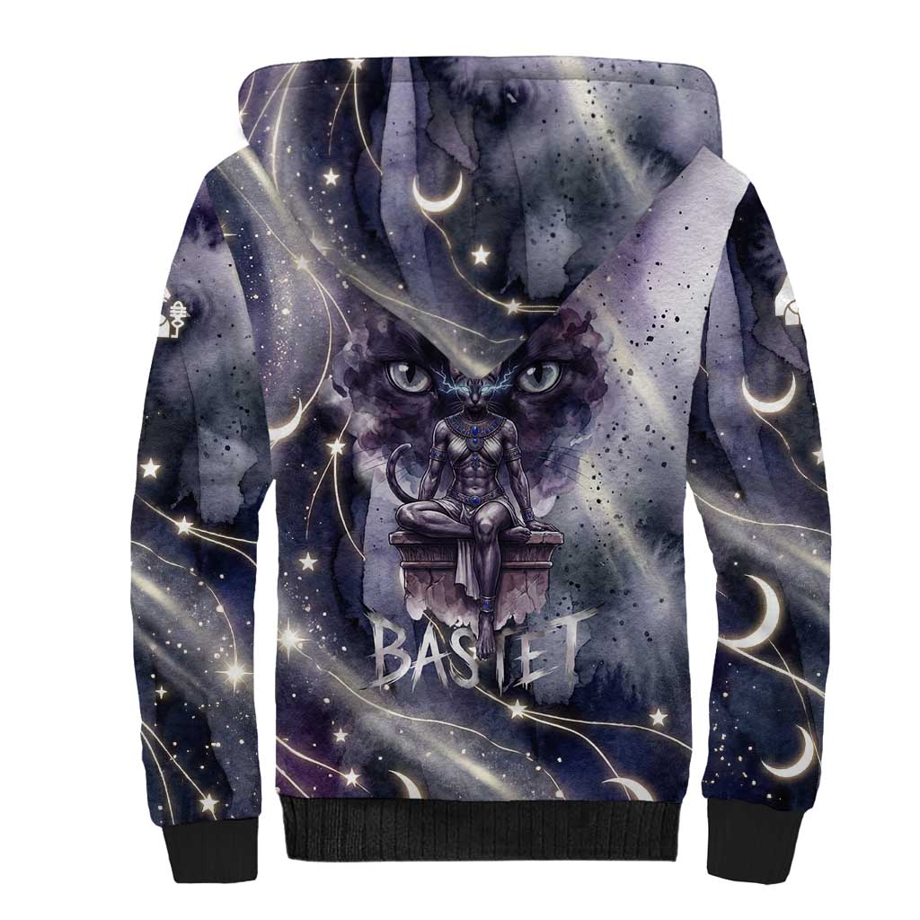 Bastet Egyptian Sherpa Hoodie Cat Goddess Cosmic Protector Moon Magic Night Sky