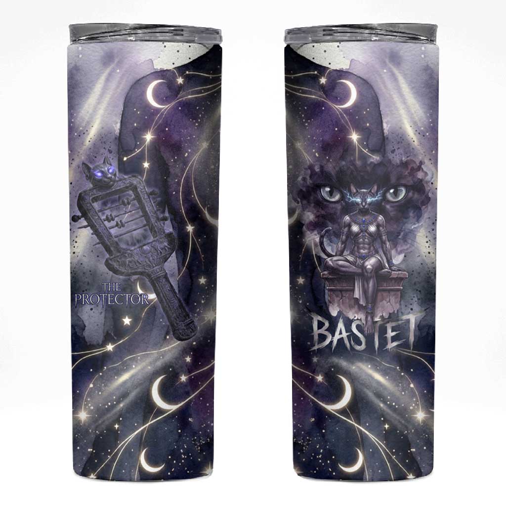 Bastet Egyptian Skinny Tumbler Cat Goddess Cosmic Protector Moon Magic Night Sky