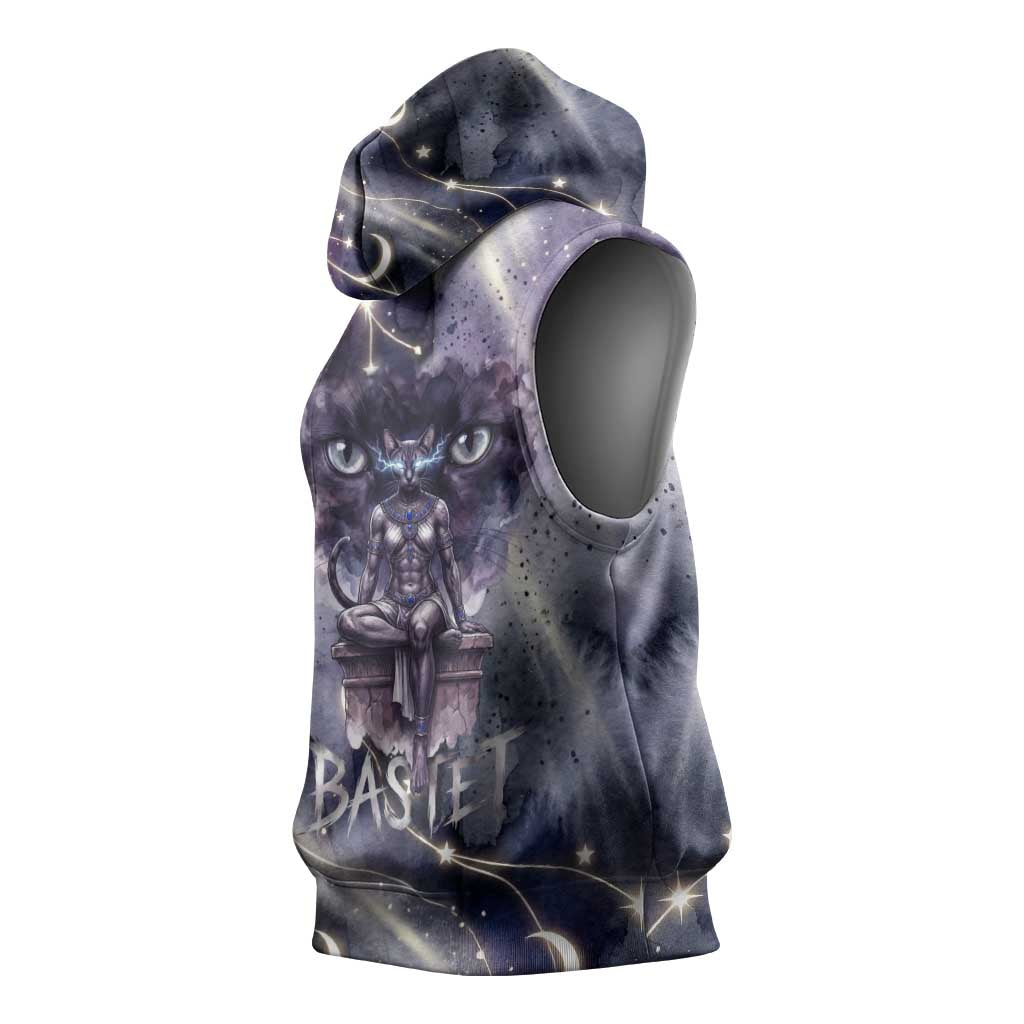 Bastet Egyptian Sleeveless Hoodie Cat Goddess Cosmic Protector Moon Magic Night Sky