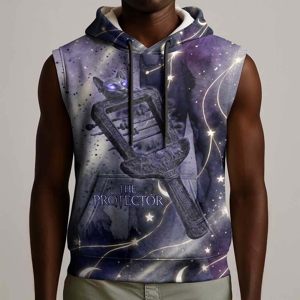 Bastet Egyptian Sleeveless Hoodie Cat Goddess Cosmic Protector Moon Magic Night Sky