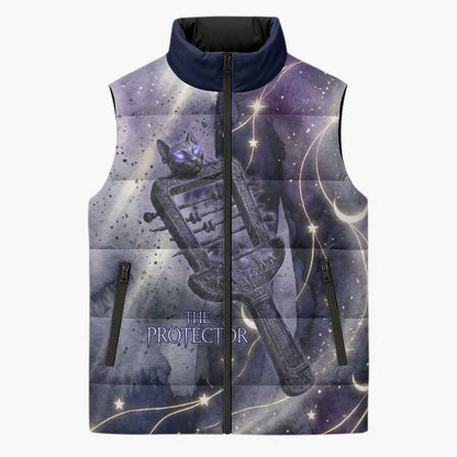 Bastet Egyptian Sleeveless Puffer Jacket Cat Goddess Cosmic Protector Moon Magic Night Sky