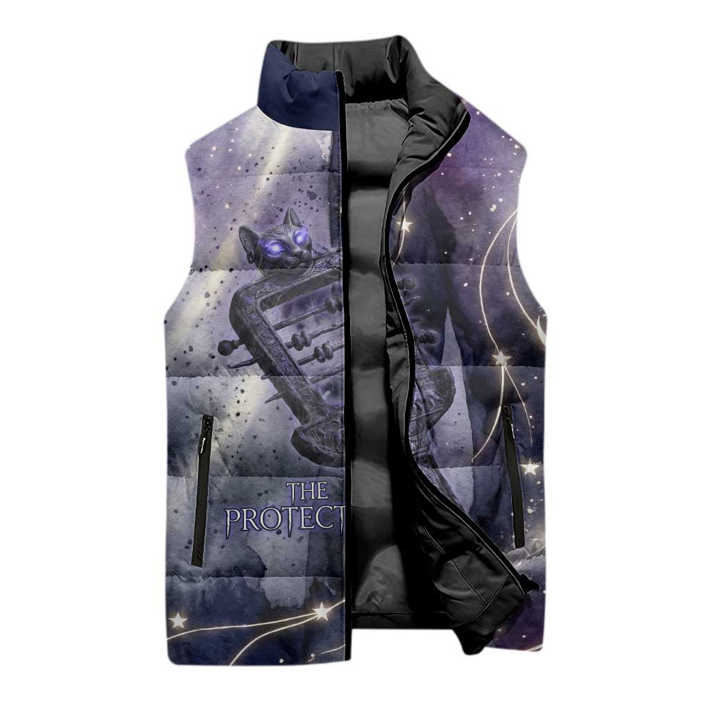 Bastet Egyptian Sleeveless Puffer Jacket Cat Goddess Cosmic Protector Moon Magic Night Sky