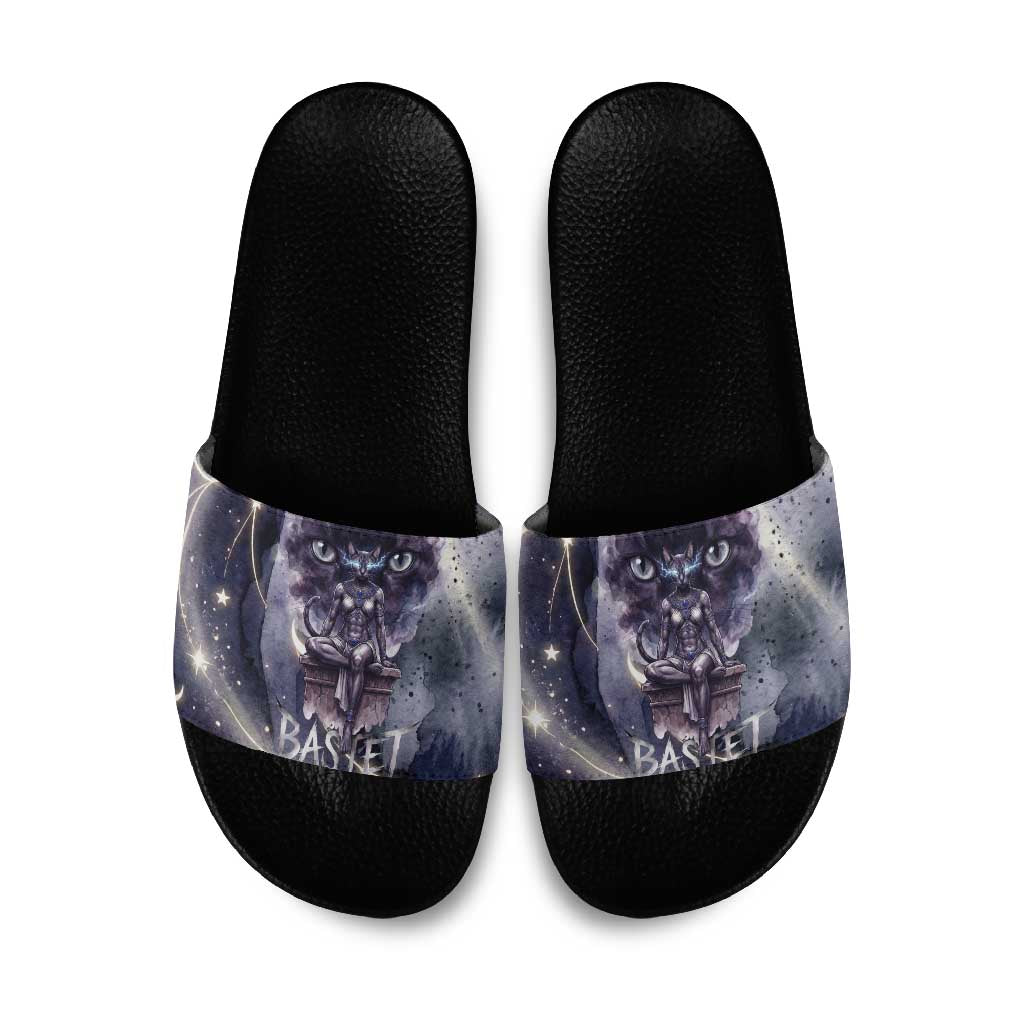Bastet Egyptian Slide Sandals Cat Goddess Cosmic Protector Moon Magic Night Sky