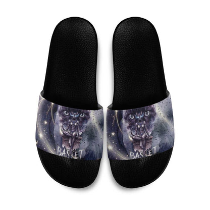 Bastet Egyptian Slide Sandals Cat Goddess Cosmic Protector Moon Magic Night Sky