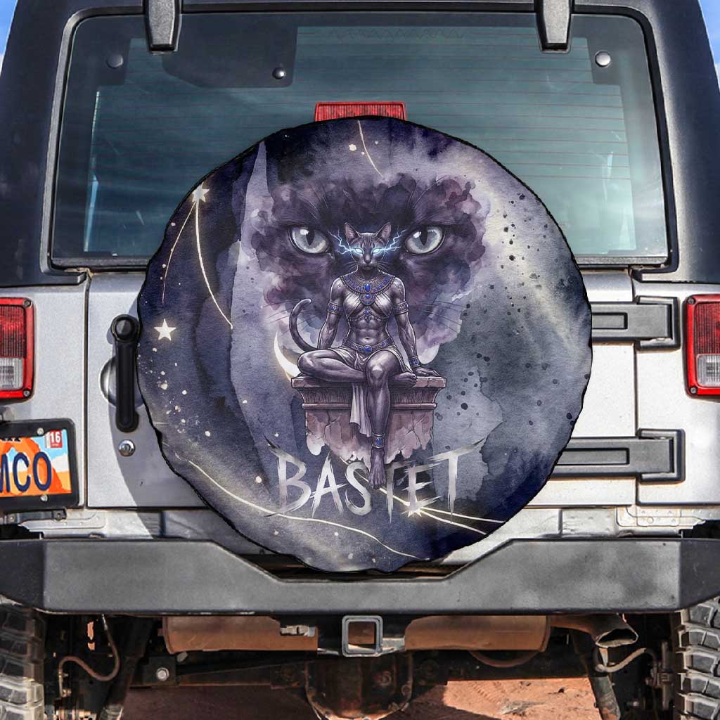 Bastet Egyptian Spare Tire Cover Cat Goddess Cosmic Protector Moon Magic Night Sky