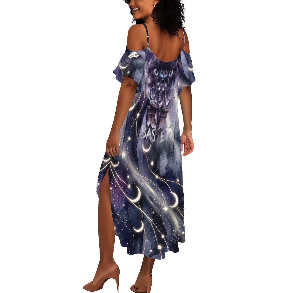 Bastet Egyptian Summer Maxi Dress Cat Goddess Cosmic Protector Moon Magic Night Sky