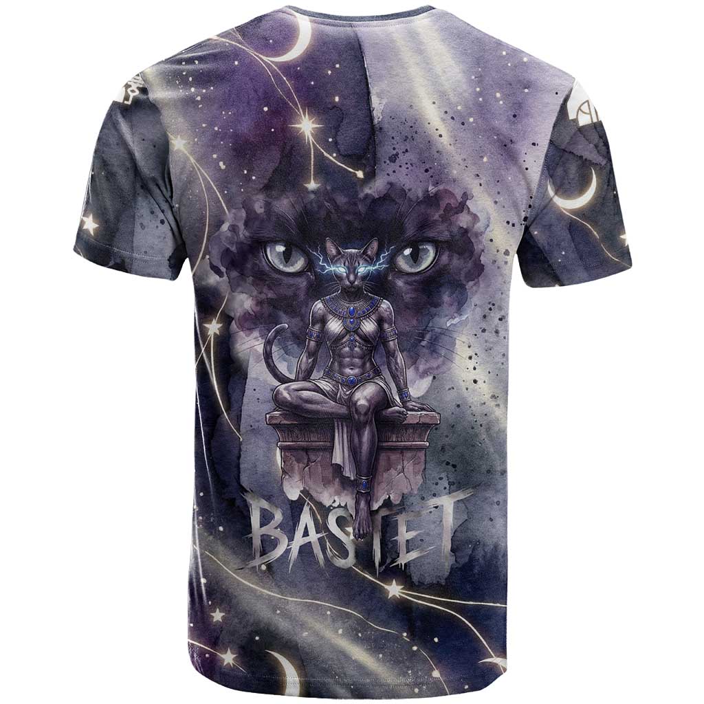 Bastet Egyptian T shirt Cat Goddess Cosmic Protector Moon Magic Night Sky