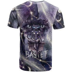 Bastet Egyptian T shirt Cat Goddess Cosmic Protector Moon Magic Night Sky