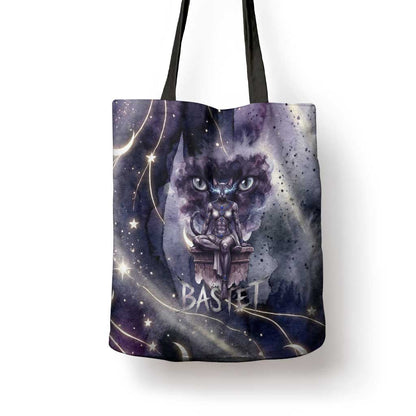 Bastet Egyptian Tote Bag Cat Goddess Cosmic Protector Moon Magic Night Sky