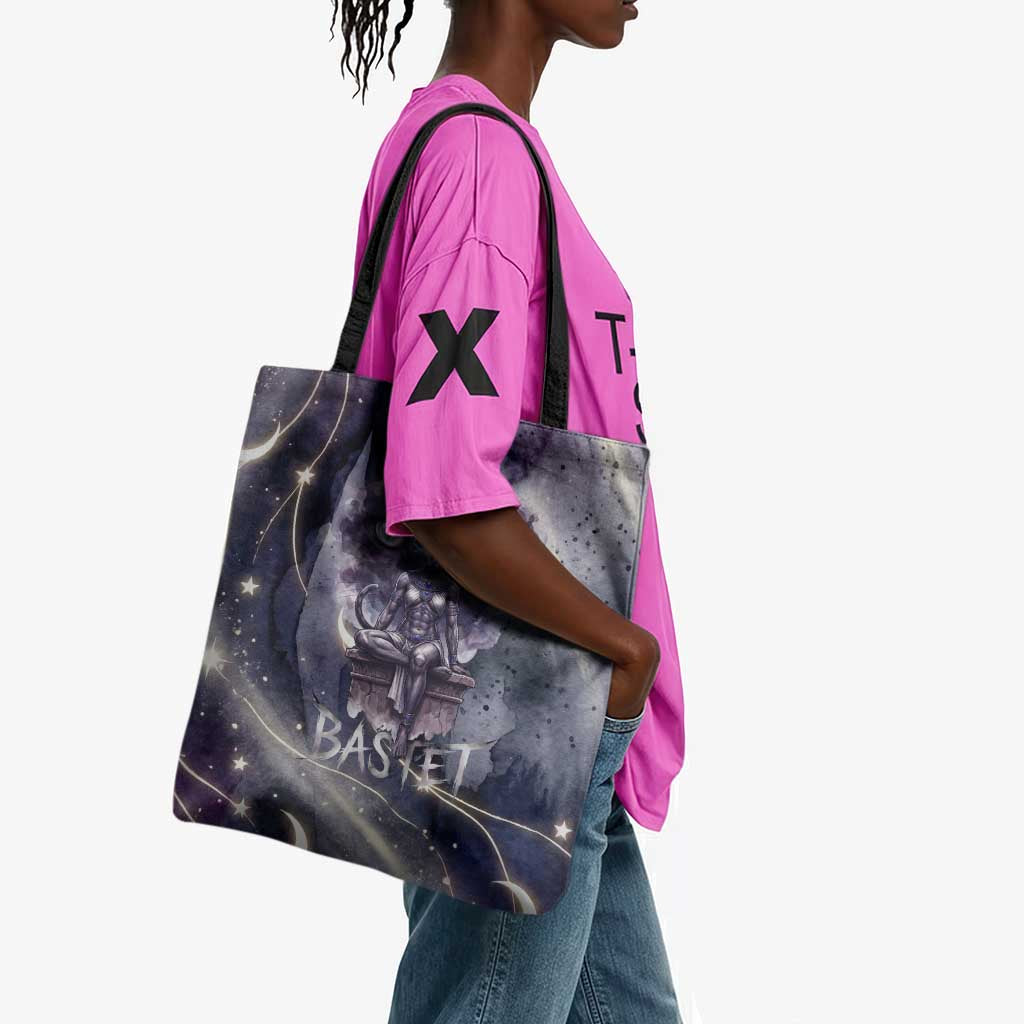 Bastet Egyptian Tote Bag Cat Goddess Cosmic Protector Moon Magic Night Sky