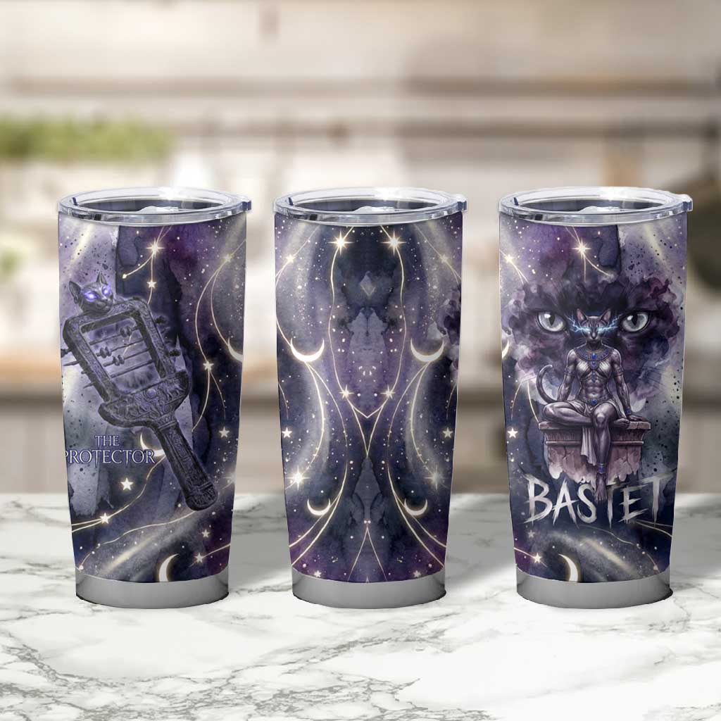 Bastet Egyptian Tumbler Cup Cat Goddess Cosmic Protector Moon Magic Night Sky