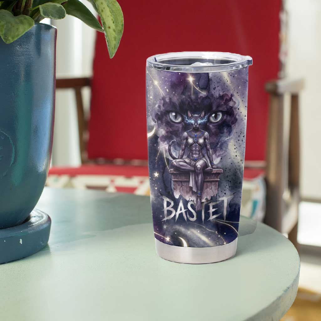 Bastet Egyptian Tumbler Cup Cat Goddess Cosmic Protector Moon Magic Night Sky