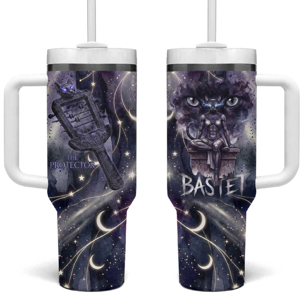 Bastet Egyptian Tumbler With Handle Cat Goddess Cosmic Protector Moon Magic Night Sky