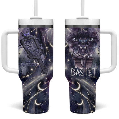 Bastet Egyptian Tumbler With Handle Cat Goddess Cosmic Protector Moon Magic Night Sky