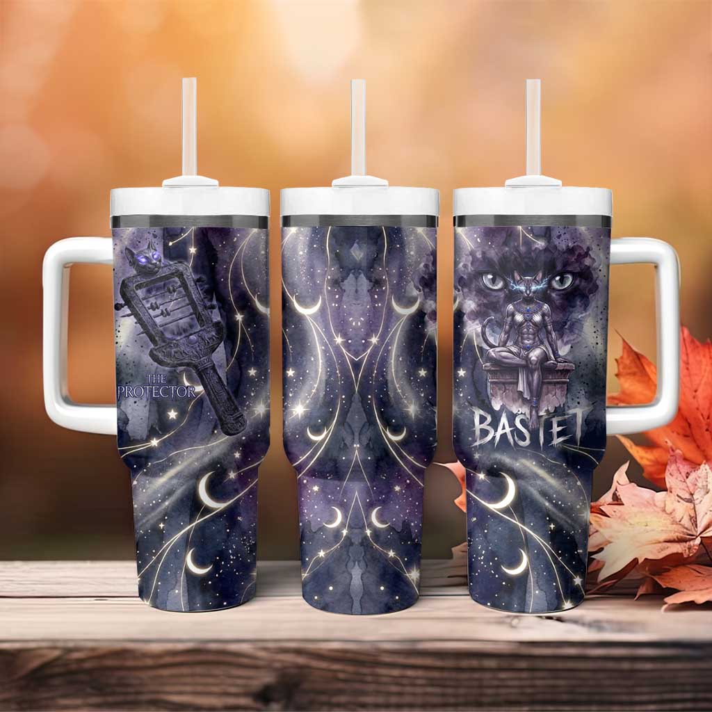 Bastet Egyptian Tumbler With Handle Cat Goddess Cosmic Protector Moon Magic Night Sky