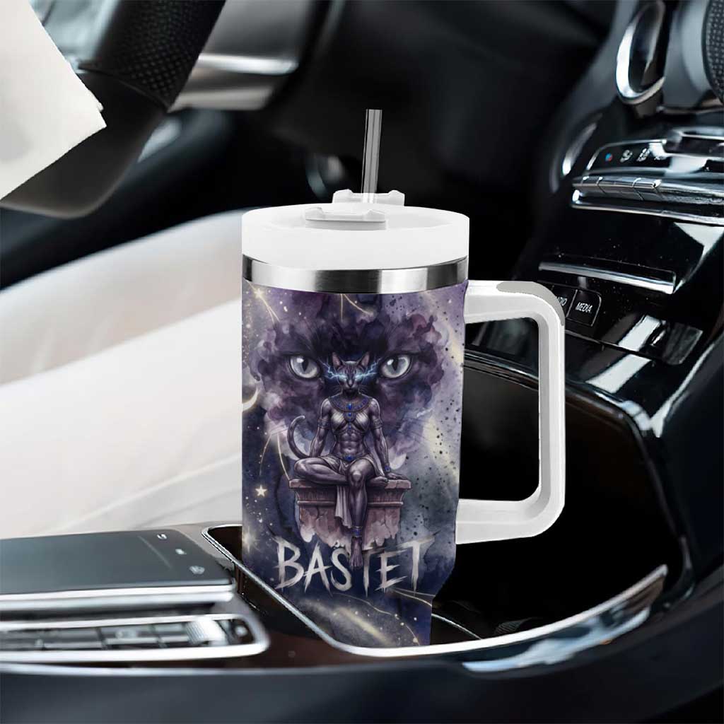 Bastet Egyptian Tumbler With Handle Cat Goddess Cosmic Protector Moon Magic Night Sky