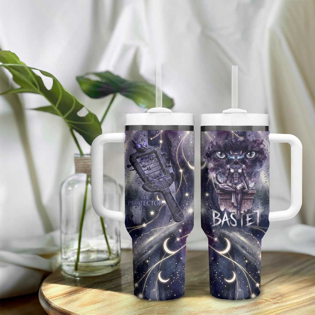 Bastet Egyptian Tumbler With Handle Cat Goddess Cosmic Protector Moon Magic Night Sky