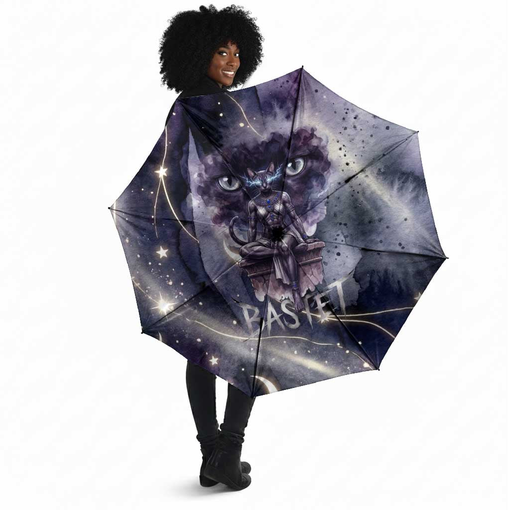 Bastet Egyptian Umbrella Cat Goddess Cosmic Protector Moon Magic Night Sky
