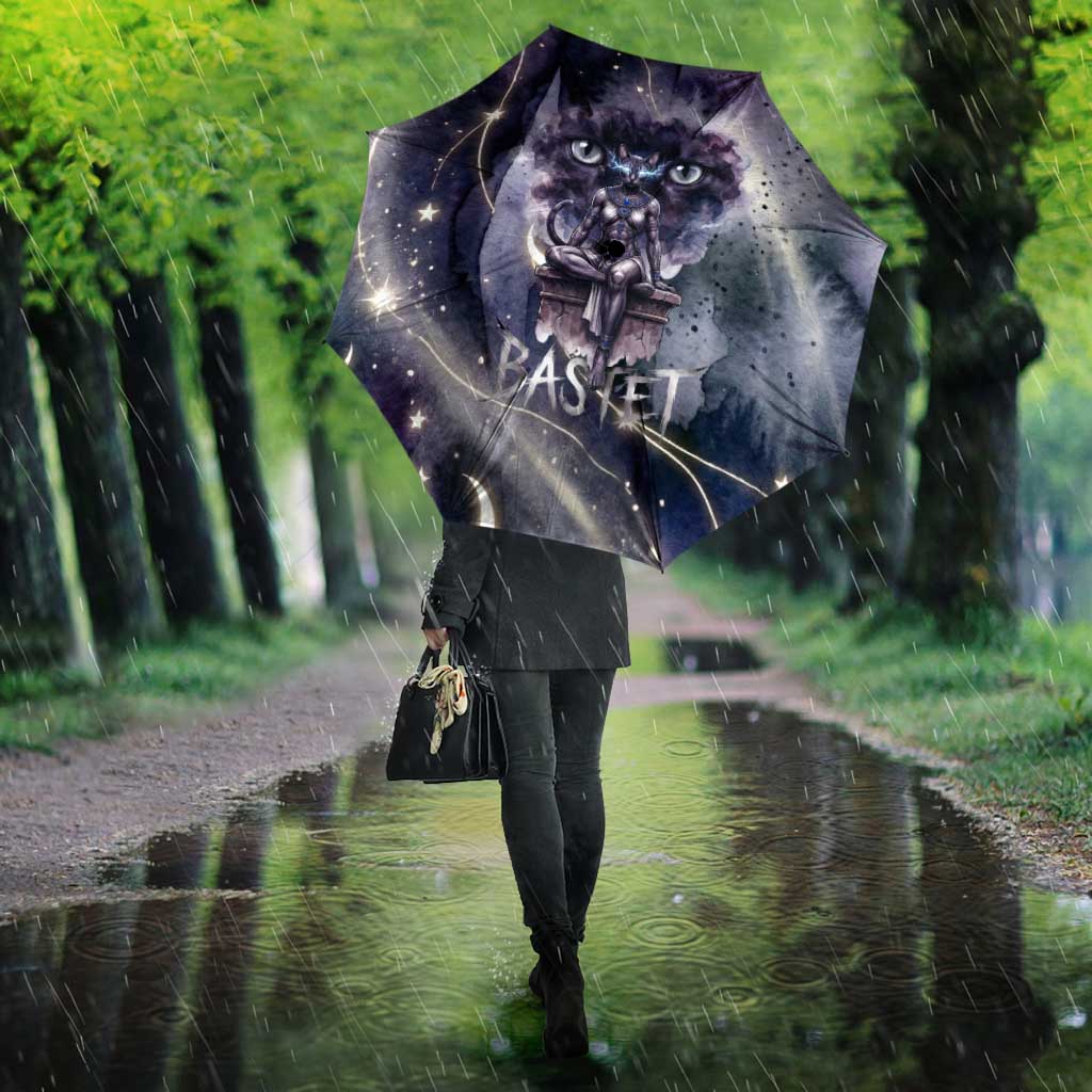 Bastet Egyptian Umbrella Cat Goddess Cosmic Protector Moon Magic Night Sky