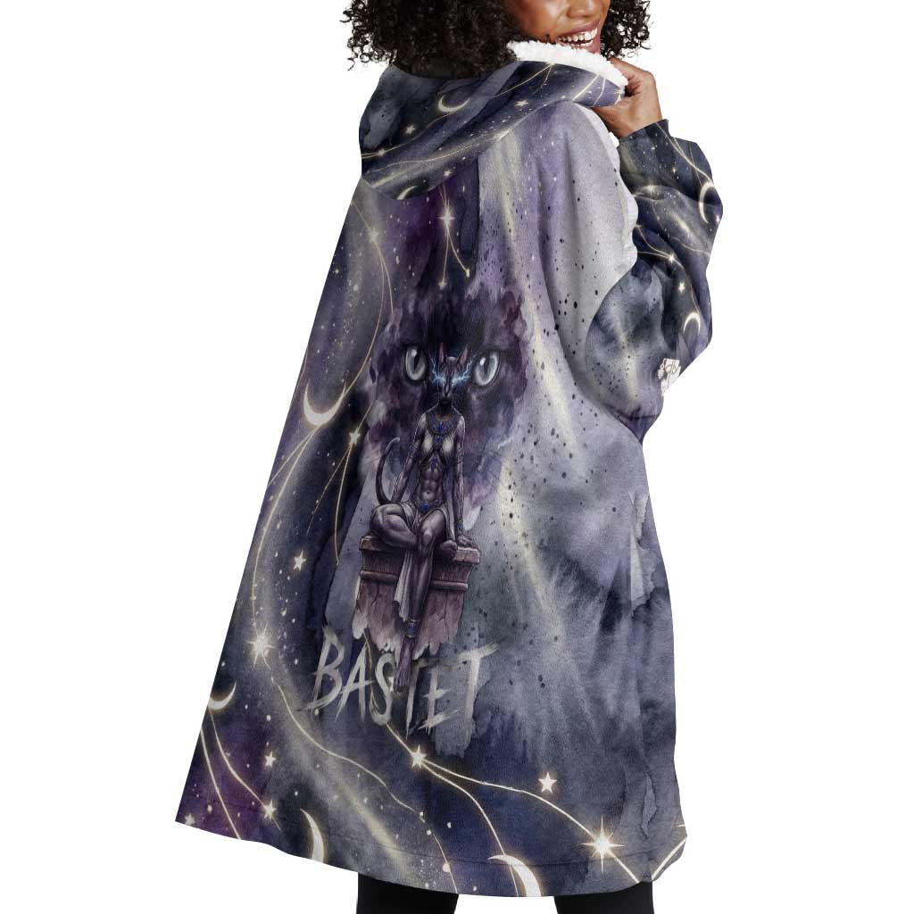 Bastet Egyptian Wearable Blanket Hoodie Cat Goddess Cosmic Protector Moon Magic Night Sky