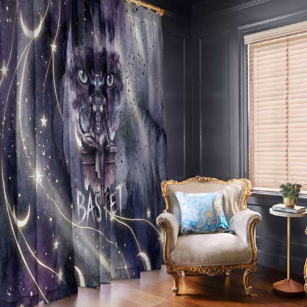 Bastet Egyptian Window Curtain Cat Goddess Cosmic Protector Moon Magic Night Sky