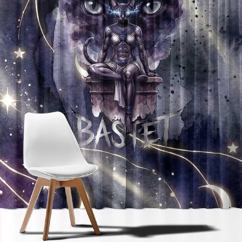 Bastet Egyptian Window Curtain Cat Goddess Cosmic Protector Moon Magic Night Sky