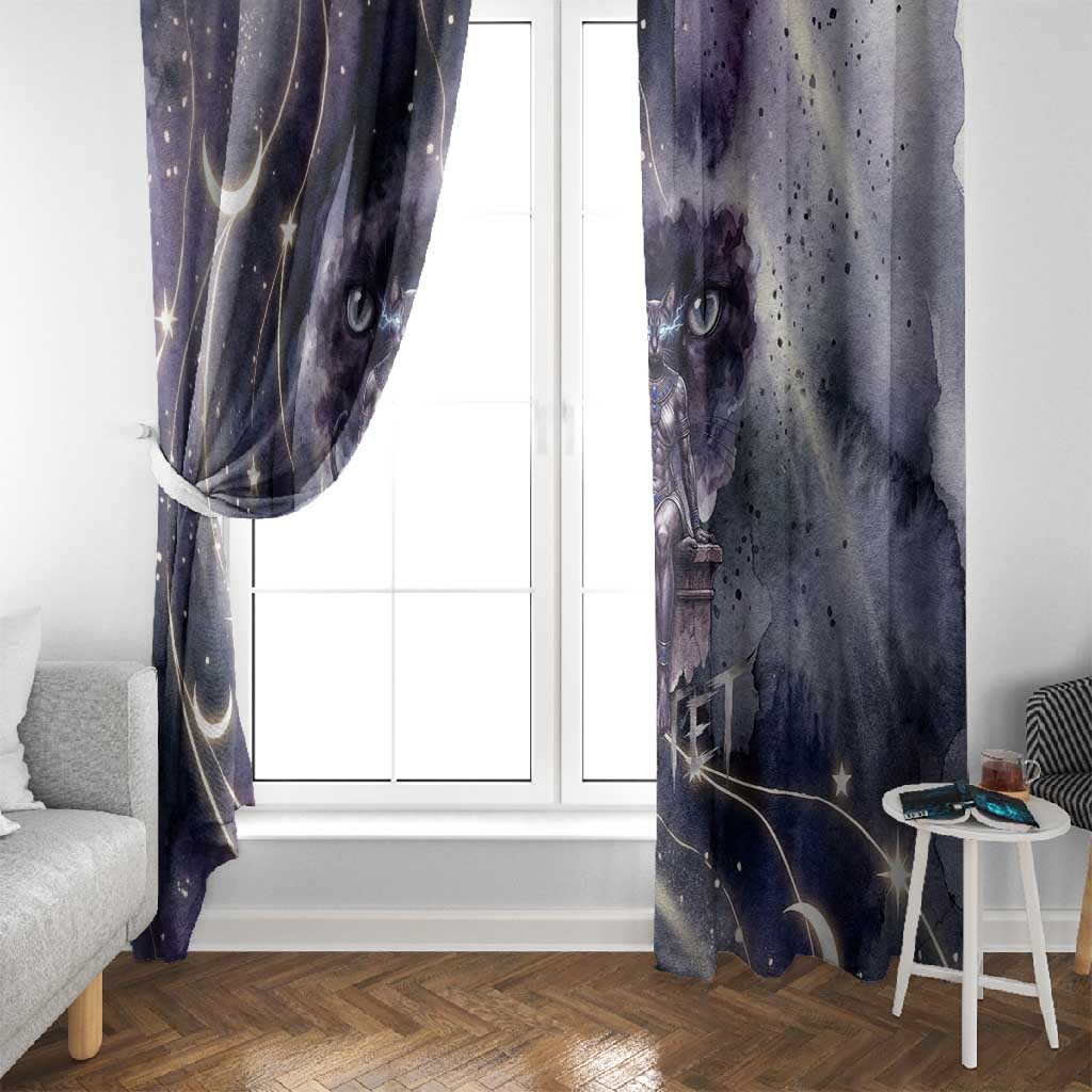 Bastet Egyptian Window Curtain Cat Goddess Cosmic Protector Moon Magic Night Sky