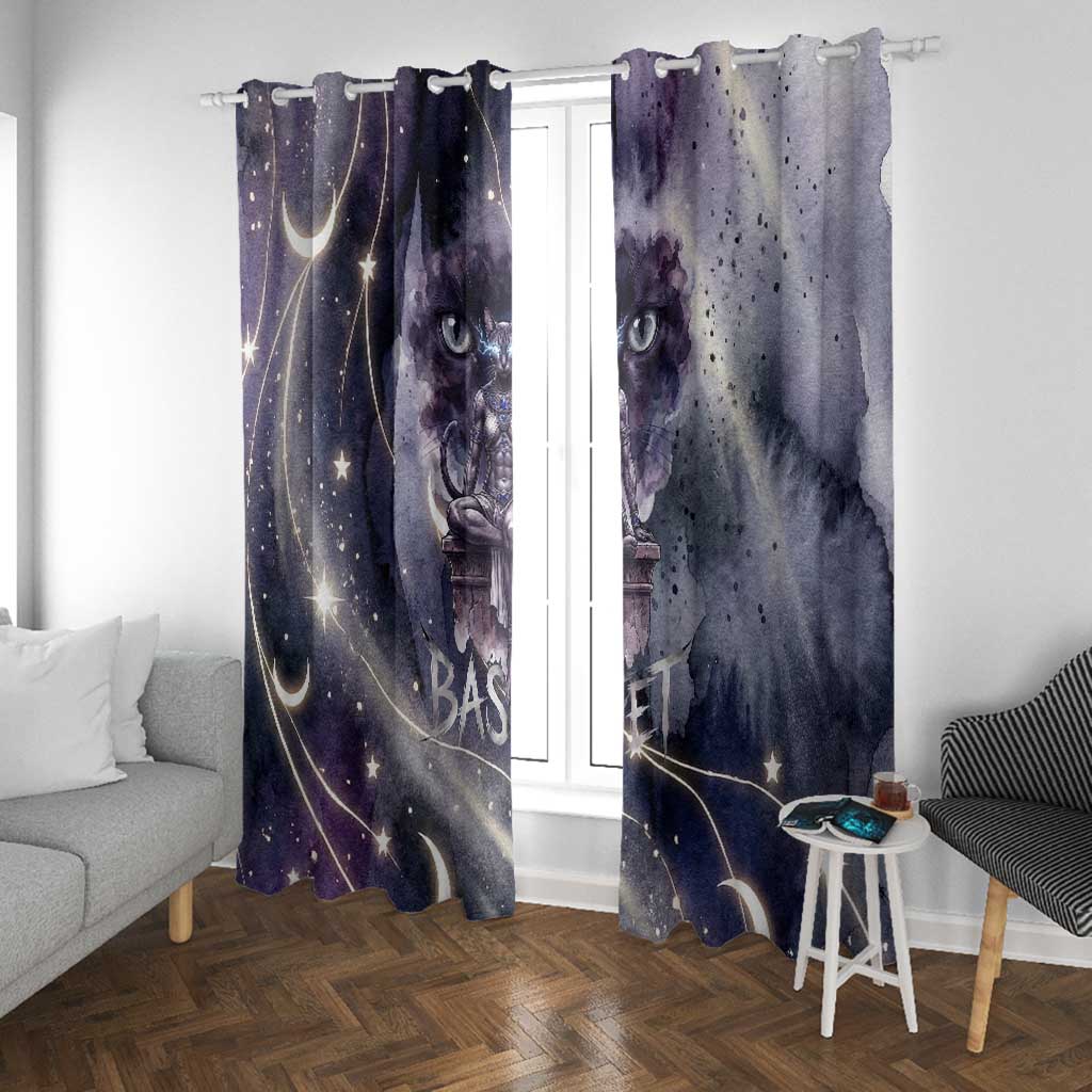 Bastet Egyptian Window Curtain Cat Goddess Cosmic Protector Moon Magic Night Sky