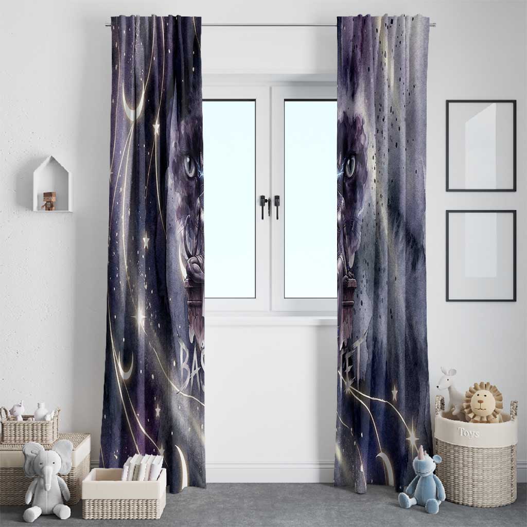 Bastet Egyptian Window Curtain Cat Goddess Cosmic Protector Moon Magic Night Sky