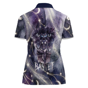 Bastet Egyptian Women Polo Shirt Cat Goddess Cosmic Protector Moon Magic Night Sky