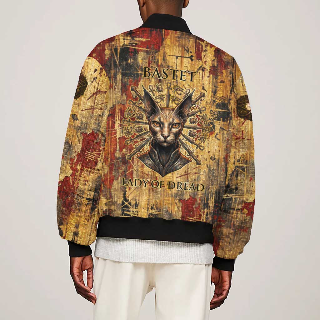 Bastet Egyptian Bomber Jacket Eye of Ra Cat Goddess Lady of Dread Ancient Power