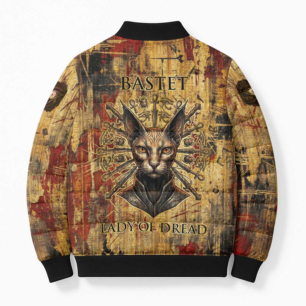 Bastet Egyptian Bomber Puffer Jacket Eye of Ra Cat Goddess Lady of Dread Ancient Power
