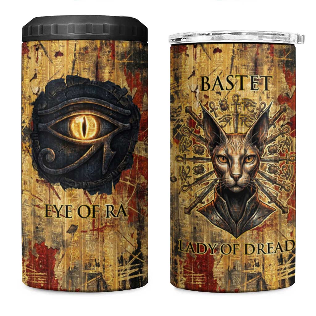 Bastet Egyptian 4 in 1 Can Cooler Tumbler Eye of Ra Cat Goddess Lady of Dread Ancient Power