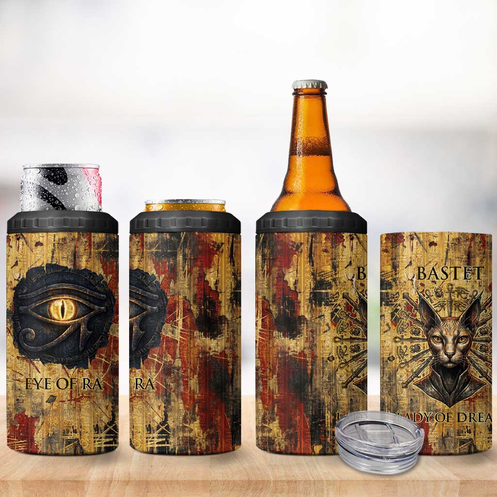 Bastet Egyptian 4 in 1 Can Cooler Tumbler Eye of Ra Cat Goddess Lady of Dread Ancient Power
