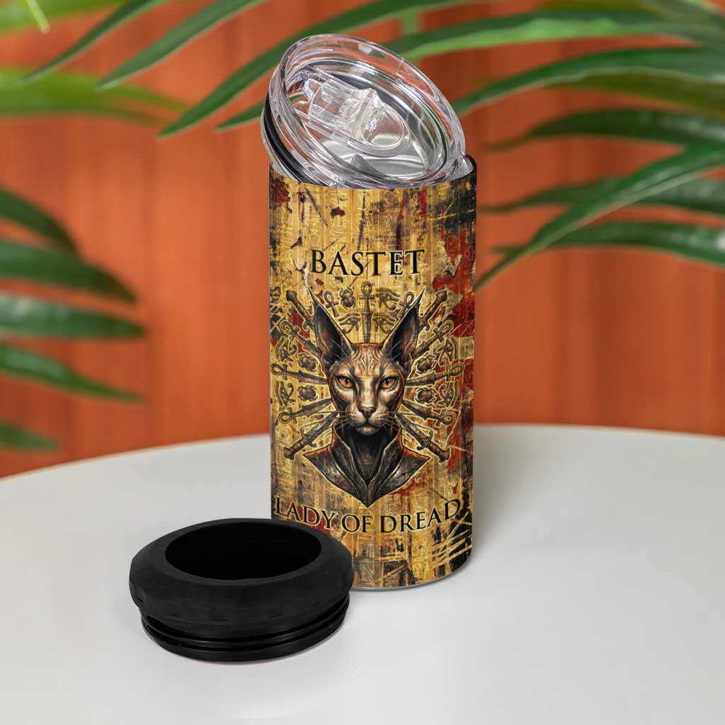 Bastet Egyptian 4 in 1 Can Cooler Tumbler Eye of Ra Cat Goddess Lady of Dread Ancient Power