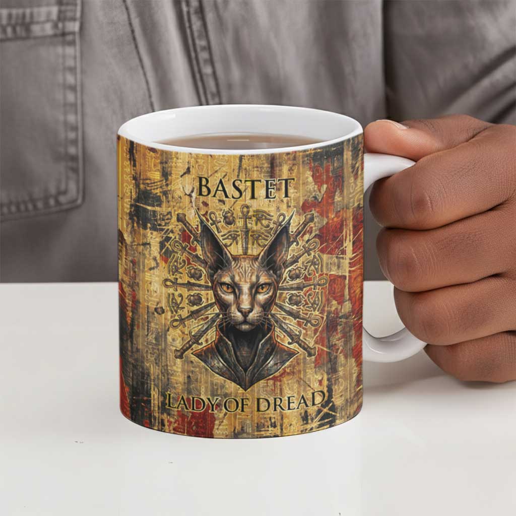Bastet Egyptian Ceramic Mug Eye of Ra Cat Goddess Lady of Dread Ancient Power