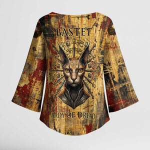 Bastet Egyptian Kimono Sleeve Blouse Eye of Ra Cat Goddess Lady of Dread Ancient Power