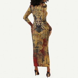 Bastet Egyptian Long Sleeve Bodycon Dress Eye of Ra Cat Goddess Lady of Dread Ancient Power