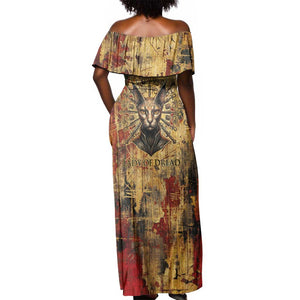Bastet Egyptian Off Shoulder Maxi Dress Eye of Ra Cat Goddess Lady of Dread Ancient Power
