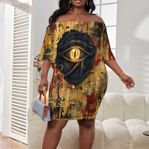 Bastet Egyptian Off Shoulder Short Dress Eye of Ra Cat Goddess Lady of Dread Ancient Power